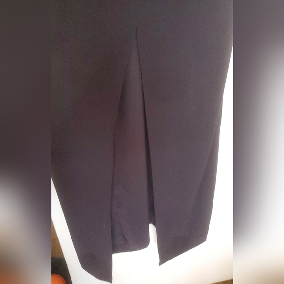 H Halston Women's V-Notch Front Slit Spaghetti Strap Black Long Dress. - Picture 7 of 12